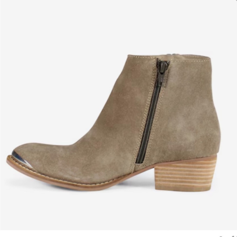 Diba True Tan Suede Leather Star Line Ankle Bootie Double Side Zippers Size 8.5 - Picture 12 of 16